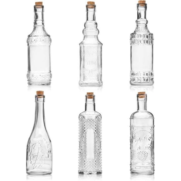 Assorted Clear Glass Bottles with Corks, 6 Pack, 2.5in X 9in, 16oz - Picture 1 of 7